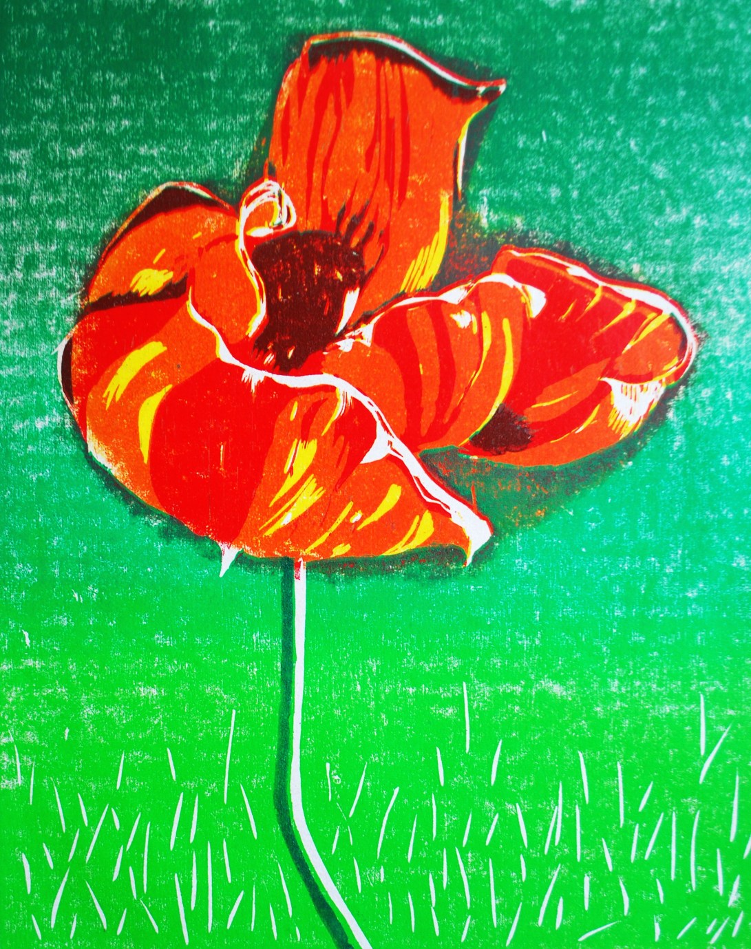 genevieve guadalupe amapola woodcut reduction 2015 38x30cm