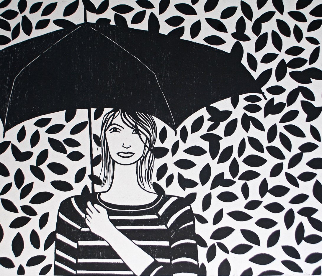 genevieve guadalupe autumn rain woodcut 66x78cm 2016