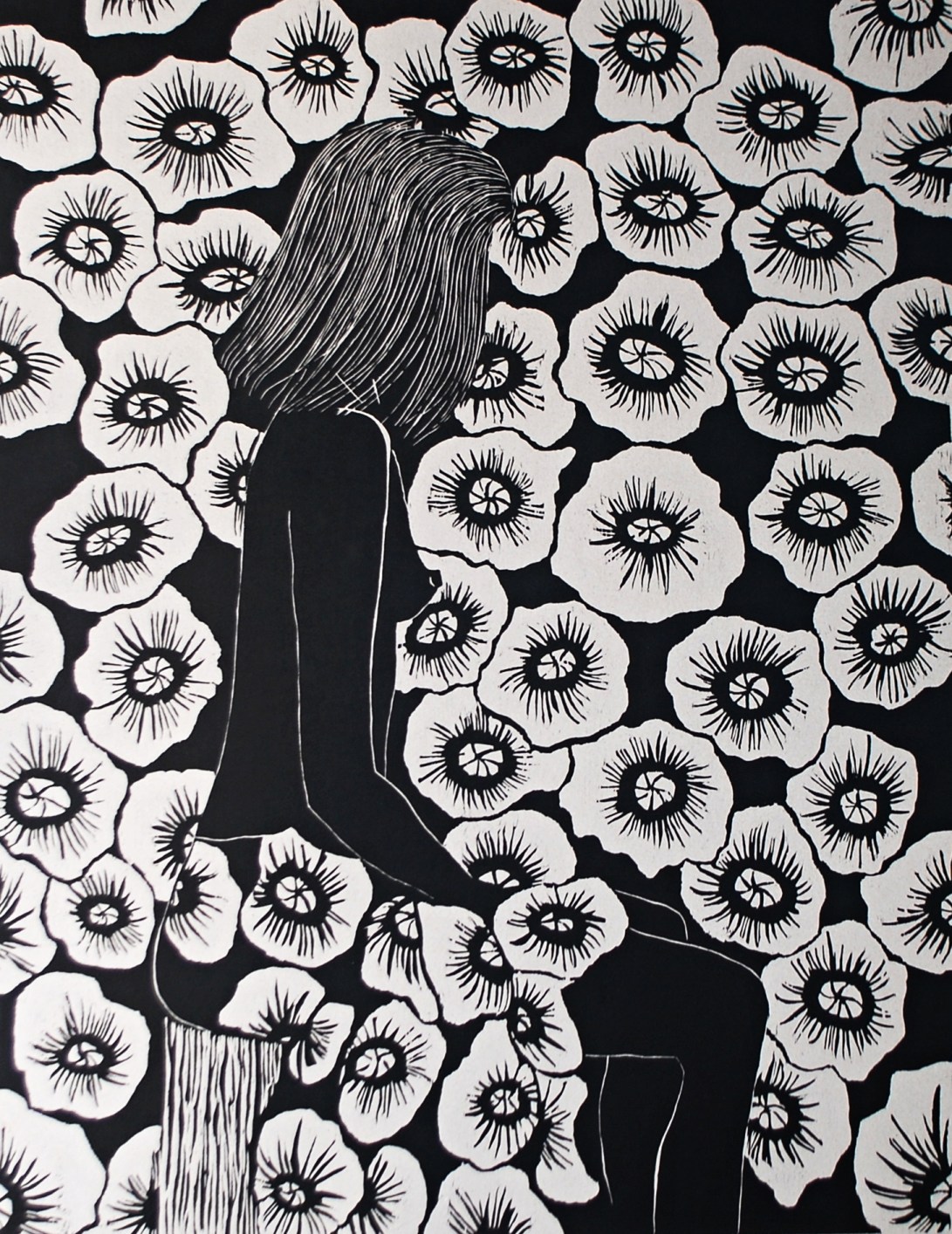 genevieve guadalupe deep in thoughts woodcut 89x69cm 2016