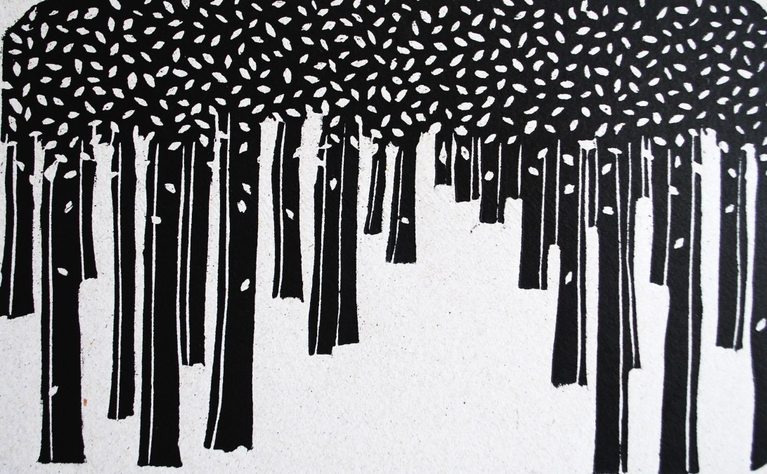 genevieve guadalupe snow leaves woodcut 2016 12x20cm